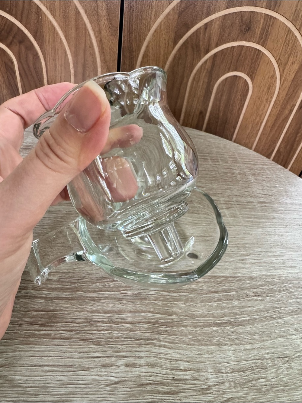 Vintage Clear Glass One-Handled Candle Holder with Tulip Peg Votive Holder - Picture 3 of 3